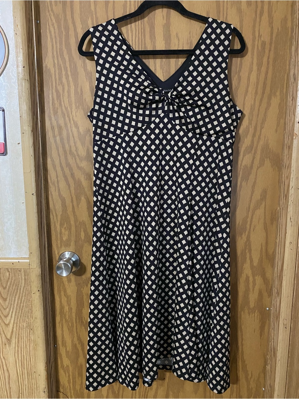 Danillo Boutique Sleeveless Black and Tan Diamond-Print A-Line Dress